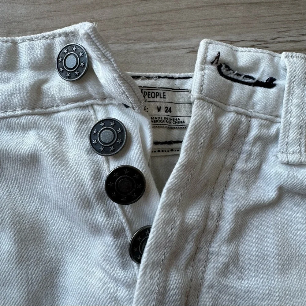 Free People White Denim Shorts Fray Hem Button Fly Cotton